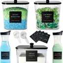 3+2 Pack Laundry Pods Containers & Dryer Sheet Holder & Laundry Detergent Dispenser, Laundry Room Organization and Storage Jars with Lids, Labels and Scoops for Scent Booster, Powder, Pods
