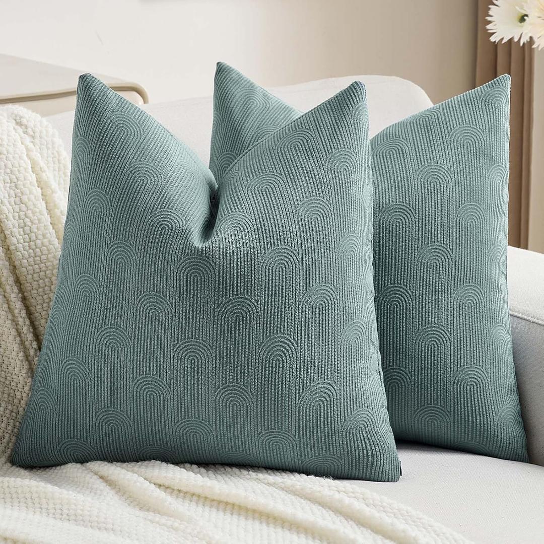 FUTEI Pack of 2 Chenille Decorative Throw Pillow Covers 22x22 Inch,Soft Cozy Striped Geometric Patterns Cushion Case,Modern Home Decor for Couch Bed Living Room,Grey Blue