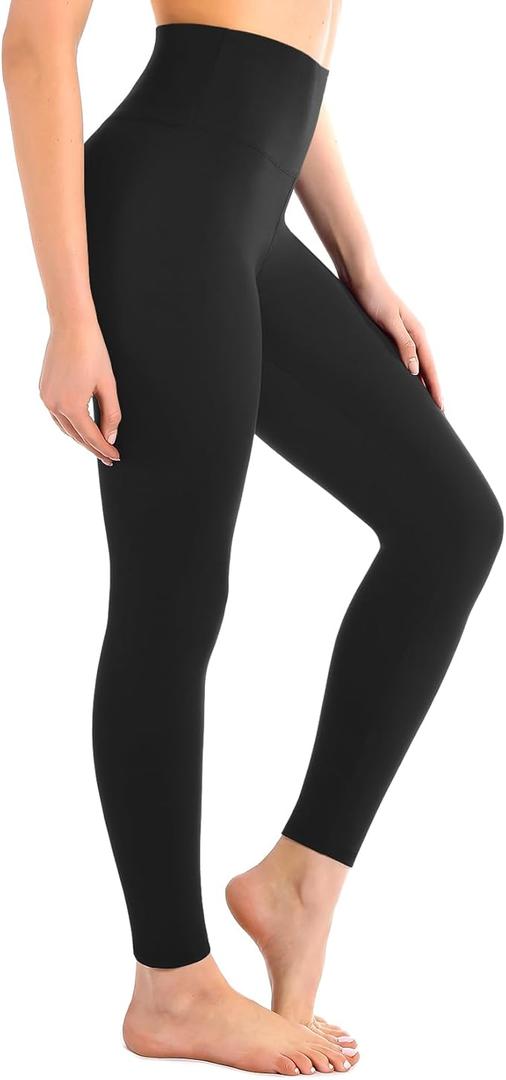 High Waisted Leggings for Women- Soft No See-Through Yoga Pants for Gym Workout Running, Black, L