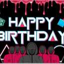96x60inch Fabric Happy Birthday Backdrop Black and Pink Sugar Cookies Mysterious Man Photography Background Adult Thrills Party Decorations Photo Banner Props