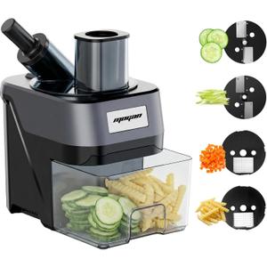 MOGAN 4 in 1 Electric Vegetable Chopper, 100W Commercial Food Slicer Dicer | Veggie Cutter Food Processor for Home, Dual Feeding Ports, Stainless Steel Blade, Ideal for Onion Potato Cabbage Fruits
