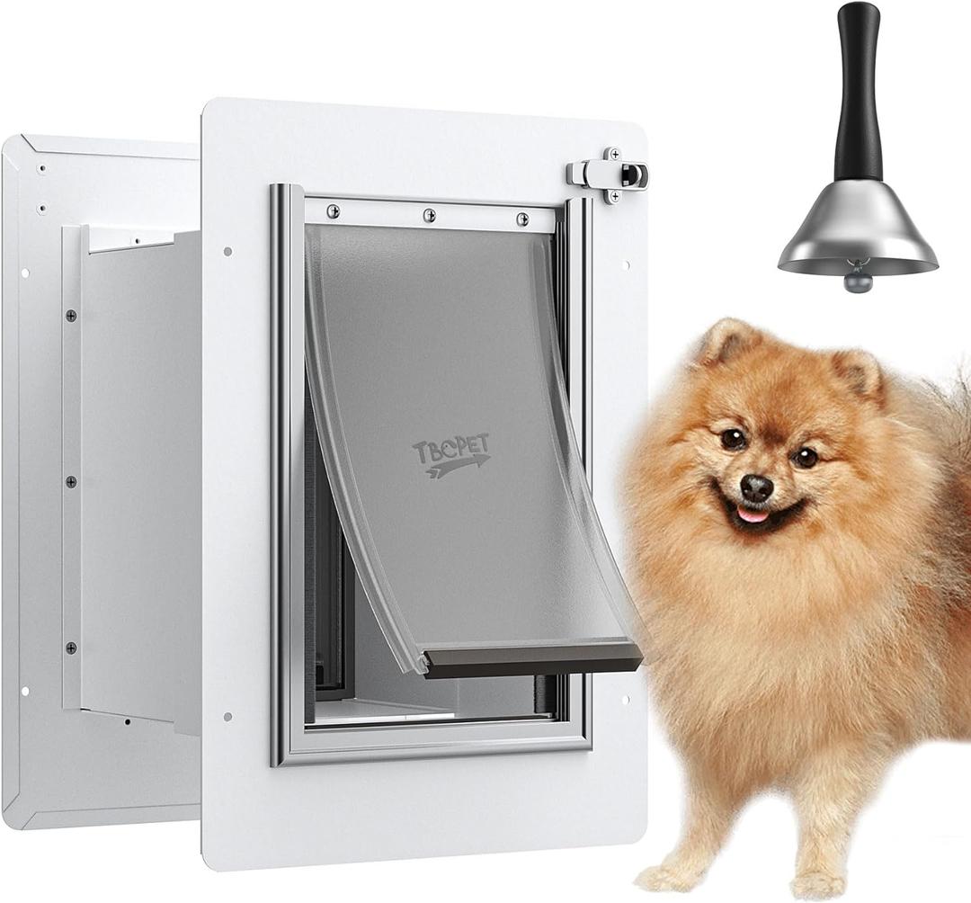 Pet Door for Wall with Secure Aluminum Lock, Steel Frame and Telescoping Tunnel, Double Silicone Flaps Dog Doggy Door and Cat Door Suitable for All Pets, Strong & Durable (Pets Up to 12 Lb) -Small