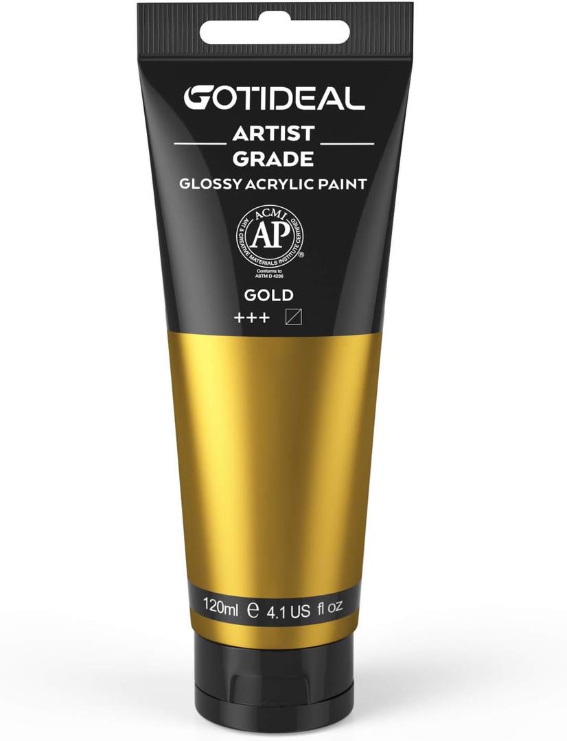 GOTIDEAL Acrylic Paint Metallic Gold 24K Tubes(120ml, 4.1 oz) Non Toxic Non Fading,Rich Pigments for Painters, Adults & Kids, Ideal for Canvas Wood Clay Fabric Ceramic Craft Supplies (Gold)
