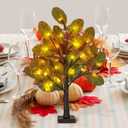 24 Inch Fall Magnolia Tree 24 LED Lights Battery Operated Artificial Tree Thanksgiving Table Centerpieces Decoration for Home Fireplace Autumn Harvest Tabletop Indoor Decor