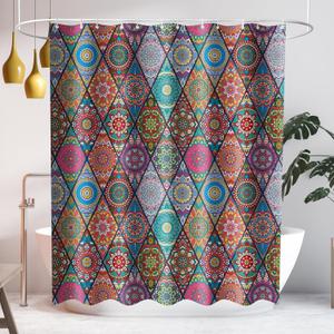 2 x SASTYBALE Boho Farmhouse Shower Curtain, Water Resistant Vintage Fabric Bathroom Curtains, Machine Washable Country Abstract Style for Bathtub Decor with 12 Hooks, 72x84 Inch