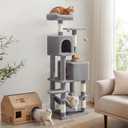 Feandrea Cat Tree, 61-Inch Cat Tower for Indoor Cats, Plush Multi-Level Cat Condo with 5 Scratching Posts, 2 Perches, 2 Caves, Hammock, 2 Pompoms, Light Gray UPCT192W01