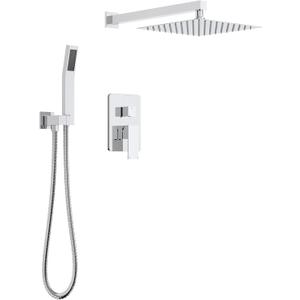 Longriver Shower Faucet Set - 12 Inch Rainfall Shower Head with Handheld Spray, Wall Mount Fixture Kit, Polished Chrome