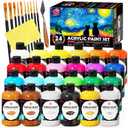 TBC The Best Crafts 24 Colors Acrylic Paint Set, 250ml (8.45oz) Each, Non-Toxic, Includes 10 Professional Brushes + Sponge + Painting Knife, for Canvas Wood Ceramic Rock Painting & DIY Crafts for Adults Artists