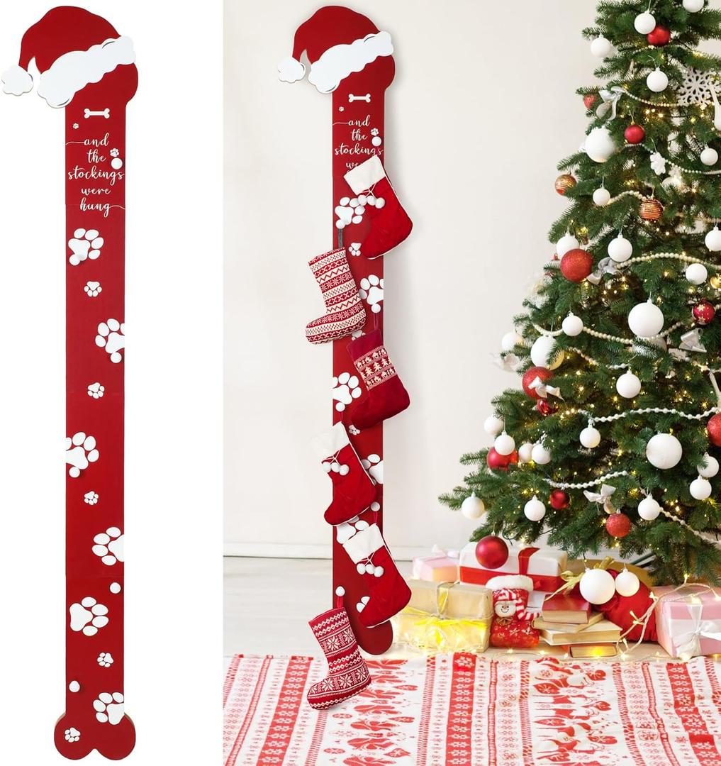 67 Inch Freestanding Christmas Stocking Holder with 6 Hooks Vertical Collapsible Holder Stand The Stocking were Hung Wood Sign for No Fireplace Small Homes Xmas Decoration 