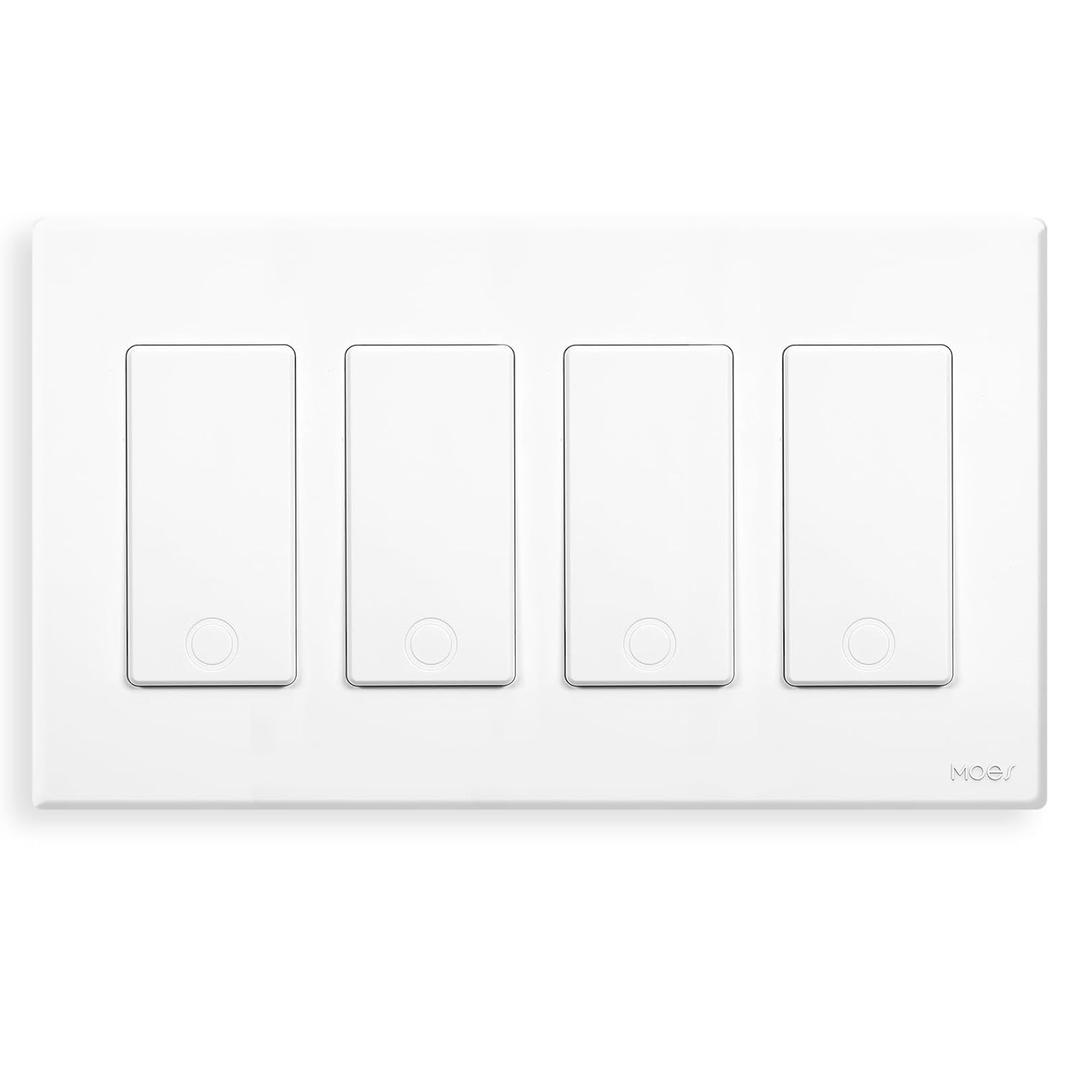 MOES Smart Single Pole Light Switch, 2.4GHz WiFi Smart Wall Switch, Needs Neutral Wire, Multi-Control(3 Way), Smart Life/TUYA APP Control, Voice Control with Alexa/Google Home, White 4 Gang