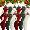 Sumind 12 Pack Personalized Christmas Stocking 18'' Large Family Knitted Xmas Stocking with Name Tags Set for Holiday Fireplace Party Decor (Burgundy, Green, Ivory)