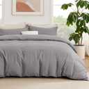 Bedsure Duvet Cover with Fitted Sheet Queen - Cooling Deep Pocket, Hotel Luxury Soft Double Brushed Bedding Set with Zipper Closure, 1 Duvet Cover, 1 Fitted Sheet, 2 Pillow Shams, NO Comforter, Grey