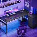 AODK L Shaped Gaming Desk with 4 Drawers, 61" Reversible Home Office Desks with Power Outlets, L Shaped Computer Desk with USB Charging Port and Host Stand, Corner Desk, Easy to Assemble, Black