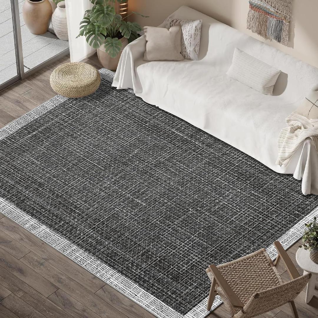 Enkor Area Rugs 6x9 Washable Non Slip Simple Soft Rugs for Living Room Bedroom, Modern Mat for Kitchen Entryway Dark Grey