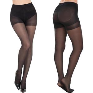 2 Pairs Control Top Pantyhose for Women, 40 Deneier Sheer Tights Tummy Control Stockings with Rip Resistant Toes (X-Large)