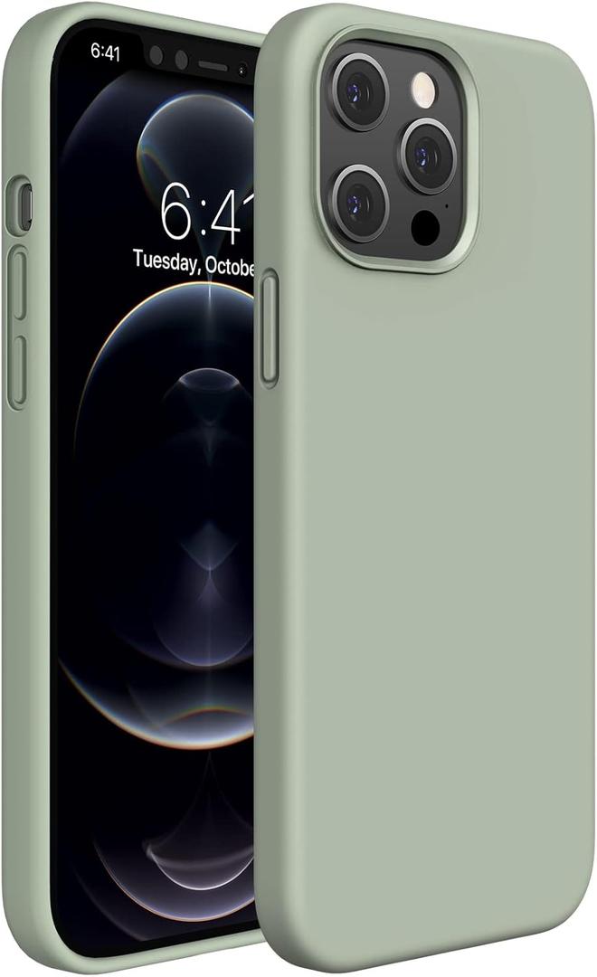 Miracase Compatible with iPhone 12 Pro Max Case, [Soft Anti-Scratch Microfiber Lining], Liquid Silicone Case Gel Rubber Shockproof Drop Protection Phone Case for 12 Pro Max, Patina Green