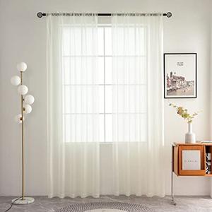 SpaceDresser Basic Rod Pocket Sheer Voile Window Curtain Panels  1 Pair 2 Panels 70 Width 96 Inch Long for Kitchen Bedroom Children Living Room Yard(Ivory,70 W x 96 L)