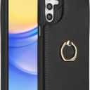for Samsung Galaxy A15 5G Case with Card Holder and Strap for Women,Crossbody Lanyard,RFID Blocking,Ring Stand,Snap Clasp,Phone Wallet Cases 6.5 inch(Black)
