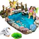 Mood Lab Fairy Garden Fish Pond Kit - Miniature Bridge Set of 6 pcs Fairy Garden Figurines & Accessories - Outdoor or House Decor