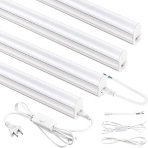 4FT T5 PRO LED Shop Lights, 2800LM 6500K Bright White LED Integrated Fixture, 20W Linkable Garage Light, Ceiling and Cabinet Light with ON/Off Switch, Workshop, Basement, 4 Pack