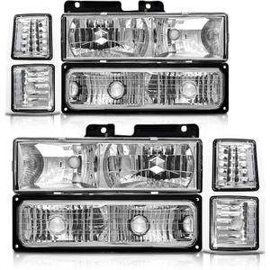 for 1994-1998 Chevy Silverado Headlights Assembly Compatible with 94-98 Tahoe/Suburban/C10/C/K Chrome Housing Clear Reflector Replacement Driver and Passenger SideW/O Bulb