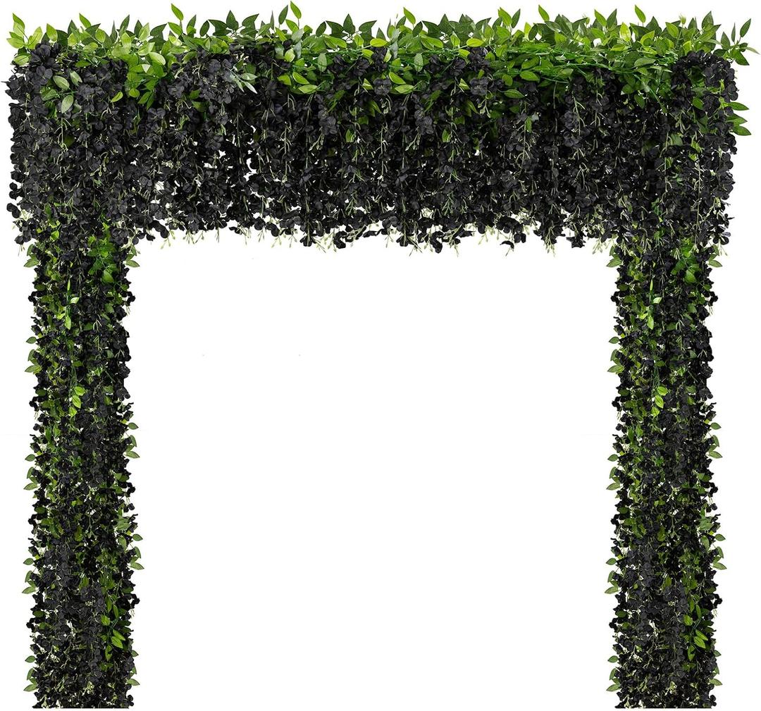 U'Artlines 10Pcs 7.2 Ft/Piece Artificial Wisteria Garland Silk Fake Black Wisteria Flowers Hanging Greenery Vines Garlands Rattan for Home Garden Wedding Arch Party Indoor Outdoor Dcor