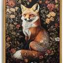 Framed Vintage Wall Art, Vintage Dark Academia Fox Paintings Wall Decor, Woodland Animal Canvas Wall Art Prints Wildlife Botanical Floral Pictures Boho Artwork for Bedroom Living Room 16x24in