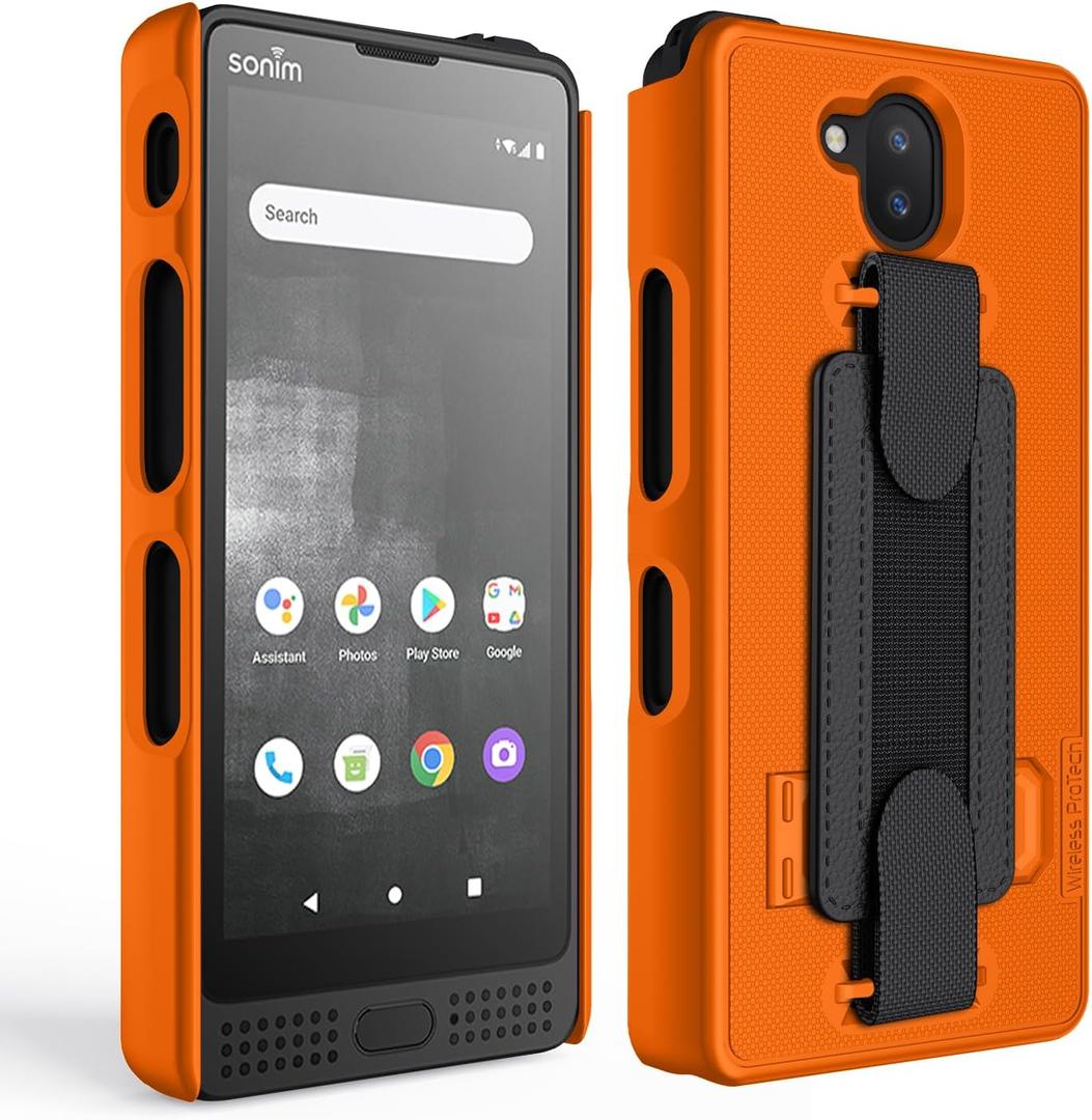 Case Compatible with Sonim XP10 (XP9900), Protective Shell Case with Handstrap, Kickstand and Screen Protector (Orange)
