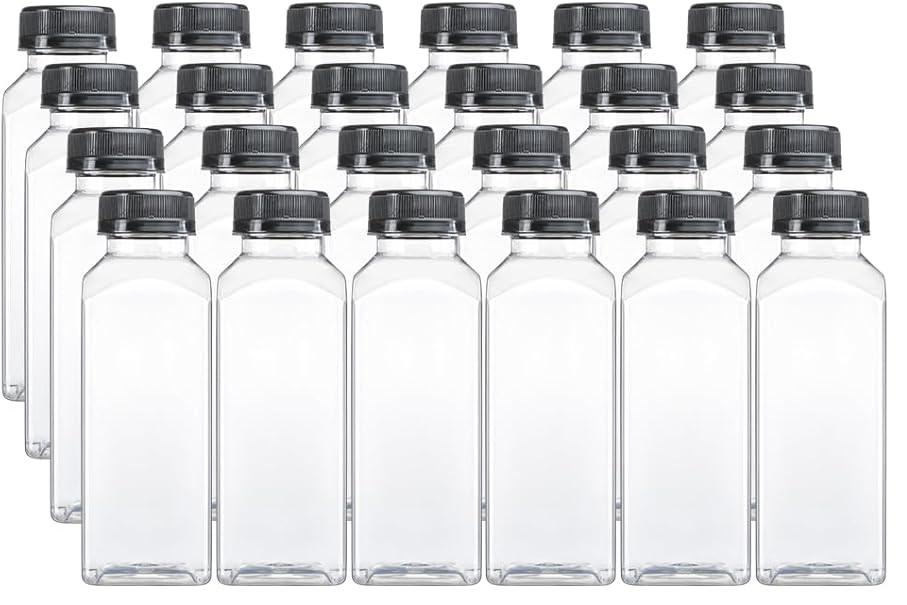 RELI. 24 PACK, 12 OZ Reusable Plastic Juice Bottles with Caps
