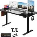 Large Electric Standing Desk,55x28 Inches Adjustable Height Stand up Desk, Sit Stand Home Office Desk, 3 Preset Heights,Equipped with Hooks,Ergonomic Computer Desk WorkstationBlack
