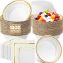 Newtay 120 Pcs 12 oz Paper Bowls with Gold Rim and White Napkin with Gold Rim Disposable Paper Tureen Bulk Party Decor for Weddings Parties Dinners Baby Shower Birthday Supply