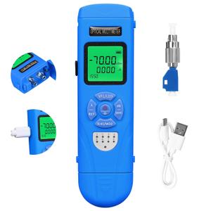 Rechargeable Fiber Optic Power Meter L-C70 (-70 - +10 dBm) Mini Fiber Optic Cable Tester SC/FC/ST 2.5mm Universal Interface, Integrated OPM VFL LED RJ45 Functions, with 1 FC-LC Adapter (OPM-VFL-50)
