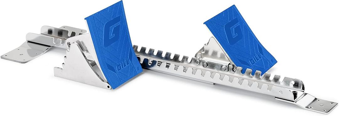 Gill Athletics S2 Starting Block 8" Tall Cast Aluminum Pedals - Designed for High Level Track & Field Competition - Pedals Feature Four Angle Adjustments - Includes 12 Pyramid Spikes (Royal Blue)