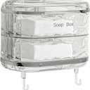 Soap Holder with Hooks, Rotating 2-Layer Soap Holder with Self Draining, Wall Mounted No Drilling Soap Dish for Shower, Kitchen, Bathroom