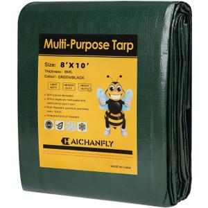 Heavy Duty Double-Sided Waterproof Poly Tarp 8x10 Feet 8mil Thick Polyethylene Tarps, Perfect for Outdoor Use, Plastic Cover & Mat for Tent Camping Storage Boat Bikes Vehicles