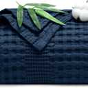PHF Cooling Waffle Blanket King Size, Lightweight 60% Rayon Derived from Bamboo & 40% Cotton Breathable Blanket for Hot Sleepers, Soft and Luxury for Bed Couch and Sofa, 104"x90", Navy Blue