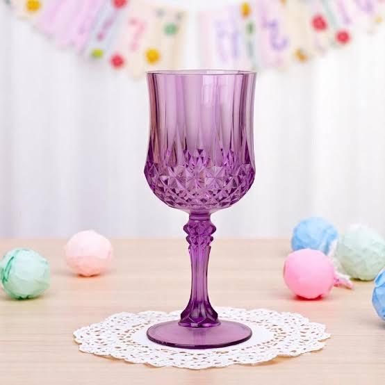 CHLJAR 7oz Plastic Vintage Drinking Glasses Wine Glasses Vintage Champagne Flutes Unbreakable Wedding Glassware Crystal Water Goblets Reusable Drinkware (Purple, 48 PCS)
