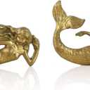 SOFFEE DESIGN Set of 2 Vintage Gold Mermaid Cabinet Knobs for Drawer, Ocean Beach Theme Aged Treatment Antique Door Knobs with Mounting Screws for Cupboard, Kitchen Furniture