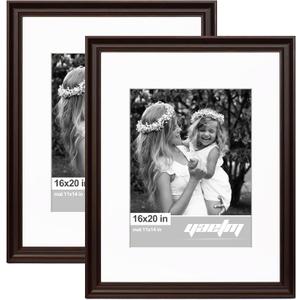 Yaetm 16x20 Picture Frame Matted to 11x14 Set of 2, 1.4" Wide Molding & Dark Brown Poster Frames 16 x 20 for Wall Gallery, Home and Office, Wall Mount (2 Pack, Brown)