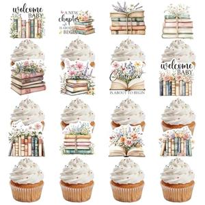 Musaeva Book Themed Party Decorations - 24 Pcs Book Club Cupcake Toppers Decorations, Welcome Baby Cupcake Toppers for Baby Shower Storybook Reading Gender Reveal Party Supplies