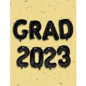 HOUSE OF PARTY Black Grad 2023 Graduation Balloons Banner - 16 Inch Grad 2023 Foil Letter Balloons for Graduation Party Decorations 2023 | Class of 2023 Graduation Backdrop Balloons