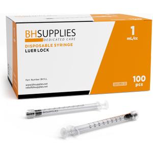 BH Supplies 1ml Luer Lock Tip Syringes (No Needle) - Sterile, Individually Wrapped - 100 Syringes BH Supplies 1ml Luer Lock Tip Syringes (No Needle) - Sterile, Individually Wrapped - 100 Syringes