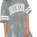 PORRCEY Juniors Short Sleeve Print Sequin Funny Dress Shirts (23178,Grey,XXL)