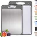 2 in 1 Stainless Steel Cutting Board with Handle 2 Packs Father Day Parents Papa Stepdad Pappy Poppy Pawpaw Who Want Nothing Everything Future Groom Bride Law Christmas Xmas Happy Birthday Gifts Ideal (Gray)