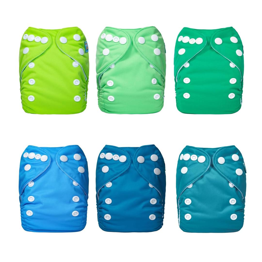 ALVABABY Newborn Cloth Diapers, Reusable for Preemie, 6 Covers with 12 Inserts, for Babies Less Than 12 Pounds (Pure Color 97)