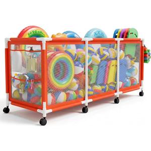 Jotesnew 365 Gallon 103" L Extra Large Swimming Pool Storage Bin, Pool Noodles Holder, Toys, Floats, Balls and Floats Equipment Mesh Rolling Storage Organizer Bin, 103" Lx32 Wx35 H (Orange)