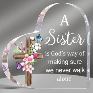 Yulejo Sister Gifts from Sisters Brothers Heart Acrylic Sign Christ Gifts for Women Inspirational Christian Desk Decor Christmas Birthday Friend Present, 6 x 6''