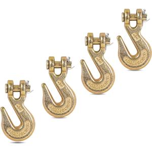 1/4"" Clevis Grab Hooks (4 Pack) Heavy Duty Chain Hook for 1/4 Inch Grade 70 Chain Forged Alloy Steel- for Trailer Truck Transport - Yellow Chromate Finish - 3,600 lbs