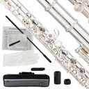 BAHAMUT Silver-Plated Carving B Foot Flute, 17 Open Hole Flauta with Offset G, Split E Mechanism, 17 Key Flute Instrument for Professional Performance
