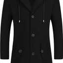 Chrisuno Men's Long Classic Pea Coat Notched Collar Single Breasted Winter Overcoat Slim Fit Trench Coats (X-Large, Black)
